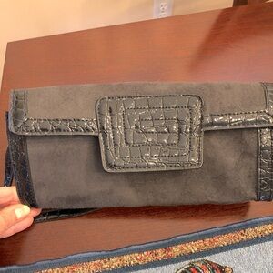 Sondra Roberts Black Suede Clutch